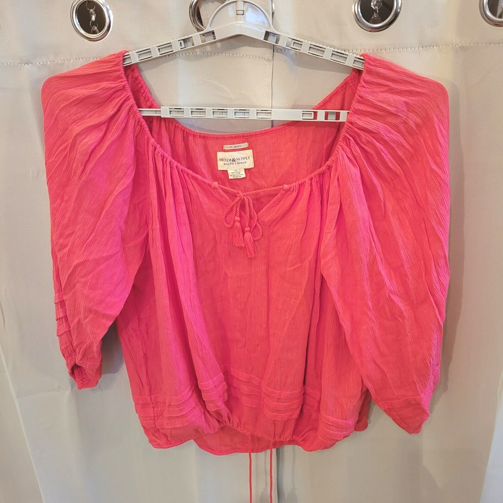 Denim Supply Ralph Lauren Boho Top Oversized Large Pink Gauzy Peasant 13645